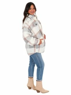 Illa Illa Speechless Teddy Plaid Shacket Outerwear