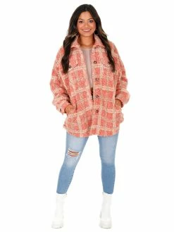 Illa Illa Speechless Teddy Plaid Shacket Outerwear