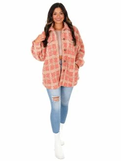 Illa Illa Speechless Teddy Plaid Shacket Outerwear