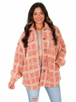 Illa Illa Speechless Teddy Plaid Shacket Outerwear