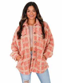 Illa Illa Speechless Teddy Plaid Shacket Outerwear