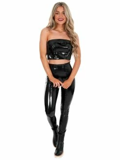 Blue Blush Have You Heard Patent Leather Crop Top