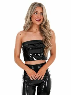 Blue Blush Have You Heard Patent Leather Crop Top