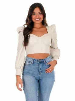 Illa Illa At Last Leather Puff Sleeve Top Tops