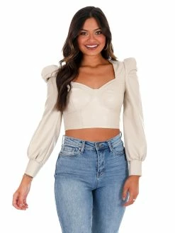 Illa Illa At Last Leather Puff Sleeve Top Tops