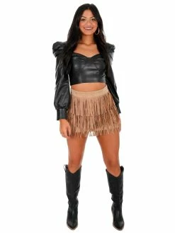 Illa Illa At Last Leather Puff Sleeve Top Tops