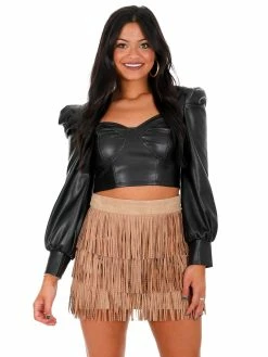 Illa Illa At Last Leather Puff Sleeve Top Tops