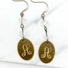 Jewelry Crystal Drop Bronze Oval Initial Earrings