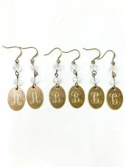 Jewelry Crystal Drop Bronze Oval Initial Earrings