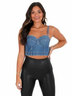 J.nna Used To Be Denim Corset Bustier Top Tops