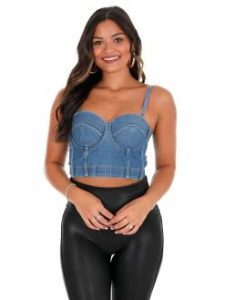 J.nna Used To Be Denim Corset Bustier Top Tops