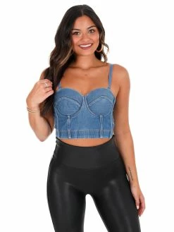 J.nna Used To Be Denim Corset Bustier Top Tops