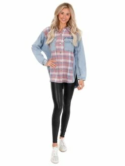 Umgee Can't Believe It Plaid Colorblock Shacket Tops