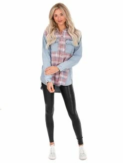 Umgee Can't Believe It Plaid Colorblock Shacket Tops