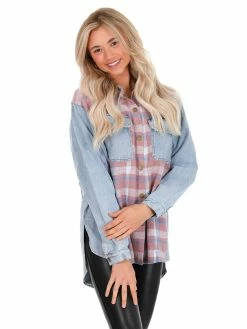 Umgee Can't Believe It Plaid Colorblock Shacket Tops