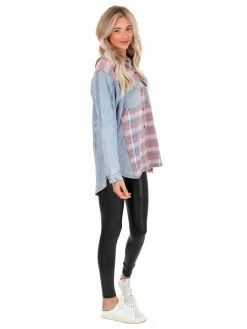 Umgee Can't Believe It Plaid Colorblock Shacket Tops