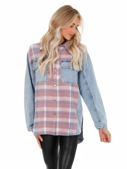 Umgee Can't Believe It Plaid Colorblock Shacket Tops