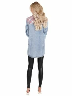 Umgee Can't Believe It Plaid Colorblock Shacket Tops