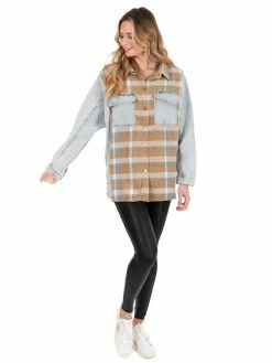 Umgee Can't Believe It Plaid Colorblock Shacket Tops