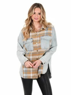 Umgee Can't Believe It Plaid Colorblock Shacket Tops