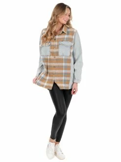 Umgee Can't Believe It Plaid Colorblock Shacket Tops