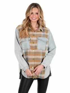 Umgee Can't Believe It Plaid Colorblock Shacket Tops