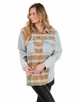 Umgee Can't Believe It Plaid Colorblock Shacket Tops