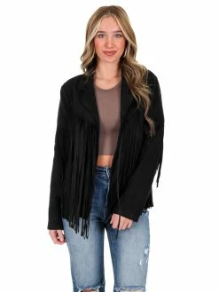 Umgee Broken Strings Suede Fringe Jacket Outerwear