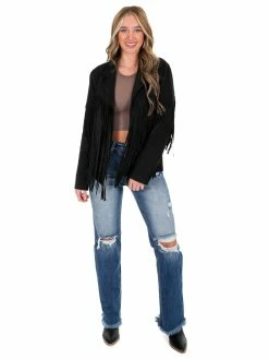 Umgee Broken Strings Suede Fringe Jacket Outerwear