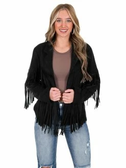 Umgee Broken Strings Suede Fringe Jacket Outerwear