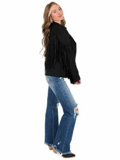 Umgee Broken Strings Suede Fringe Jacket Outerwear