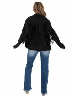 Umgee Broken Strings Suede Fringe Jacket Outerwear