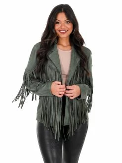 Umgee Broken Strings Suede Fringe Jacket Outerwear