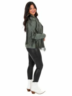 Umgee Broken Strings Suede Fringe Jacket Outerwear