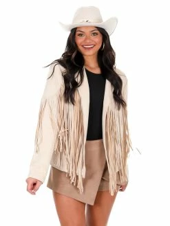 Umgee Broken Strings Suede Fringe Jacket Outerwear