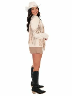 Umgee Broken Strings Suede Fringe Jacket Outerwear