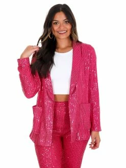Main Strip Tops Rhinestone Cowboy Fuchsia Sequin Jacket