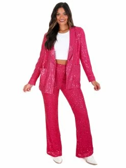 Main Strip Tops Rhinestone Cowboy Fuchsia Sequin Jacket