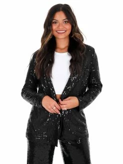 Main Strip Rhinestone Cowboy Black Sequin Jacket