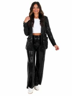 Main Strip Rhinestone Cowboy Black Sequin Jacket