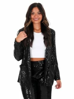 Main Strip Rhinestone Cowboy Black Sequin Jacket