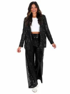 Main Strip Rhinestone Cowboy Black Sequin Jacket