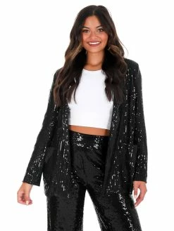 Main Strip Rhinestone Cowboy Black Sequin Jacket