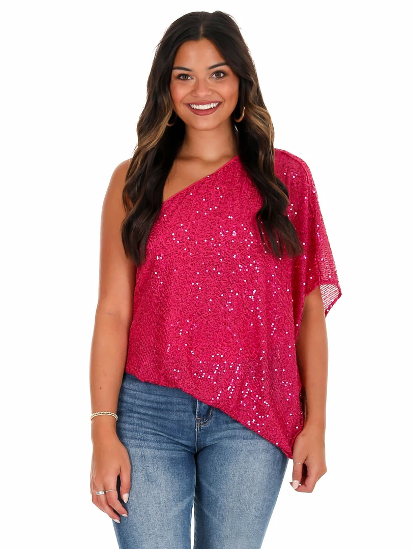 Brand new ๐ฏ Main Strip Rise Up Fuchsia One Shoulder Sequin Top ๐ 3 Main Strip Rise Up Fuchsia One Shoulder Sequin Top