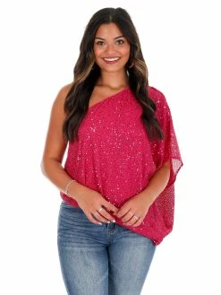 Brand new ๐ฏ Main Strip Rise Up Fuchsia One Shoulder Sequin Top ๐ 12 Main Strip Rise Up Fuchsia One Shoulder Sequin Top