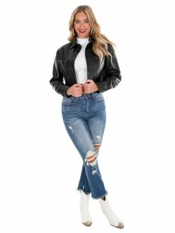 Aaron & Amber Pretty Please Cropped Leather Jacket Tops