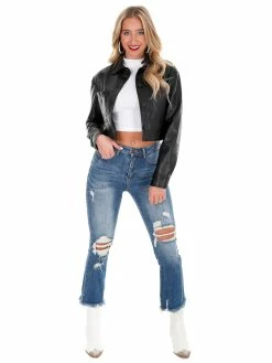 Aaron & Amber Pretty Please Cropped Leather Jacket Tops