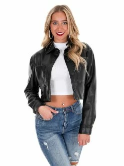 Aaron & Amber Pretty Please Cropped Leather Jacket Tops