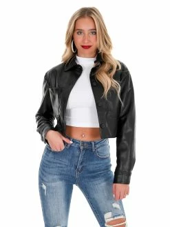 Aaron & Amber Pretty Please Cropped Leather Jacket Tops