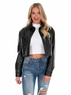 Aaron & Amber Pretty Please Cropped Leather Jacket Tops